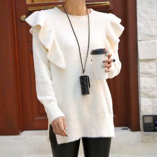 Ruffled Furry-knit Sweater