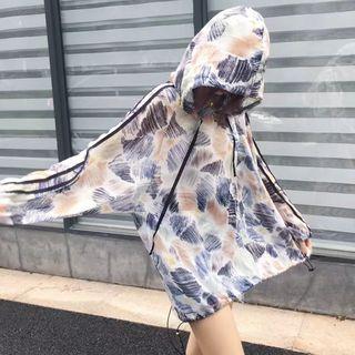 Print Long-sleeve Hooded Chiffon Top
