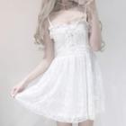 Spaghetti Strap Mini Lace Dress White - One Size