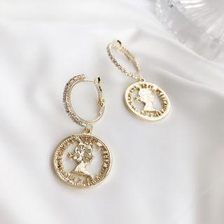Rhinestone Alloy Face Dangle Earring 1 Pair - Gold - One Size