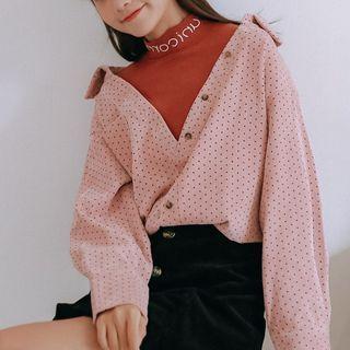 Mock Two-piece Lettering Mock-neck Blouse