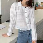 Long-sleeve Pleated Buttoned Blouse White - One Size