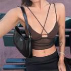 Sleeveless Mesh Panel Cropped Camisole Top