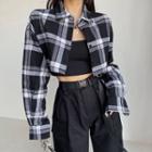 Lightweight Loose-fit Plaid Crop Shirt