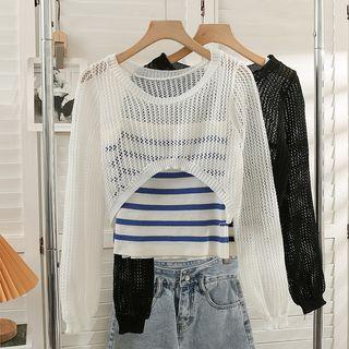 Set: Striped Crop Top + Open-knit Cape Top