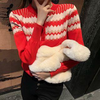 Patterned Knit Top Red - One Size