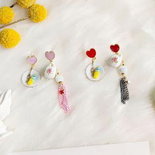 Non-matching Ceramic Flower Dangle Earring