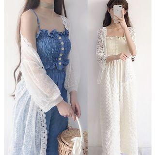Spaghetti Strap Cropped Smocked Top / Wide-leg Pants / Jacket / Set