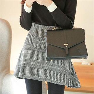 Glen-plaid Wool Blend Mini Skirt