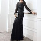 Long Sleeve Sequined Mermaid Evening Gown