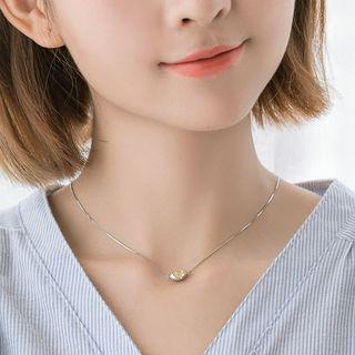 925 Sterling Silver Rhinestone Egg Pendant Necklace As Shown In Figure - One Size