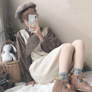 Plaid Blouse / Knit Jumper Dress