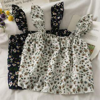 Floral Ruffled-trim Loose Crop Top