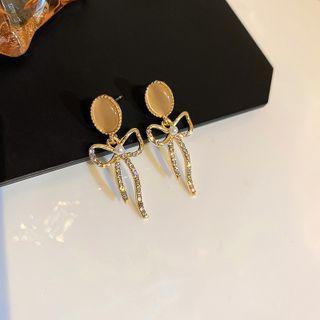 Bow Rhinestone Cat Eye Stone Alloy Dangle Earring Ndyz258 - Gold - One Size