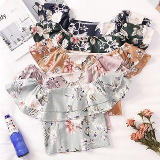 Ruffle Trim Off-shoulder Cropped Top