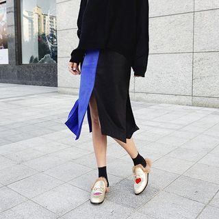 Slit-front Color-block Skirt
