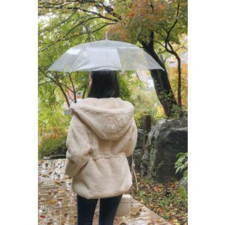 Drawstring-waist Faux-fur Hoodie Ivory - One Size