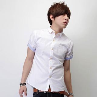 Stripe-cuff Short-sleeve Shirt
