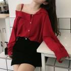 Long-sleeve Asymmetrical Cold Shoulder Blouse