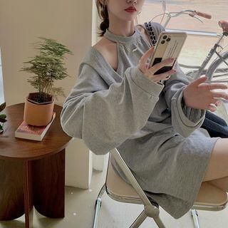 Set: Sweatshirt Dress + Halter Top Gray - One Size