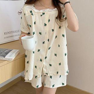 Elbow-sleeve Cactus Print Sleep Top / Shorts / Sleep Dress / Set