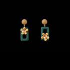 Resin Flower Dangle Earring 1 Pair - S925 Silver Stud Earrings - Yellow & Green - One Size