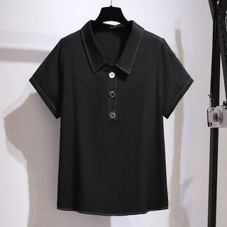 Short Sleeve Stitched Half-button Shirt