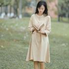 Elbow-sleeve Button-detail A-line Dress
