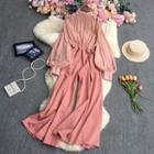 Lantern-sleeve Chiffon Panel Wide Leg Jumpsuit