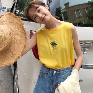 Pineapple Embroidered Cropped Tank Top