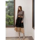 Two-tone Lace-trim Long Pleated Skirt