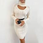 Turtle Neck Long Sleeve Cable-knit Dress
