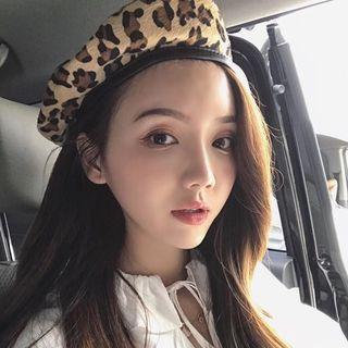 Leopard Print Chenille Beret Hat