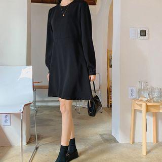 Plain Round-neck Long-sleeve A-line Dress