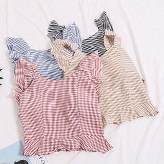 Ruffled-trim Cropped Plaid Vest