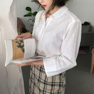 Round-collar Wide-sleeve Shirt Ivory - One Size