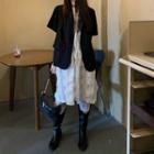 Short-sleeve Blazer / Spaghetti Strap A-line Dress