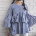 Pinstripe Tiered 3/4-sleeve Blouse