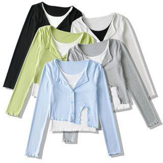 Set: Irregular Cropped Cardigan + Tank Top