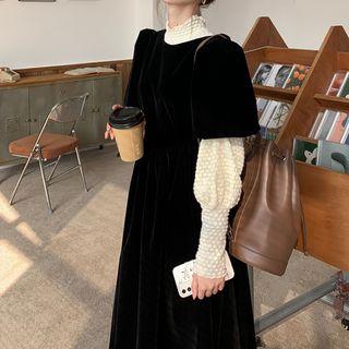 Short-sleeve Velvet Dress / Lace Top