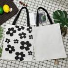 Flower Print Canvas Tote Bag Black Flower - White - One Size