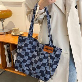 Check Denim Tote Bag