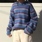 Color-block Striped Sweater Blue - One Size