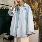 Lettering Patch Corduroy Shirt Jacket