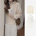 Long-sleeve Collared Midi A-line Dress / V-neck Cable Knit Sweater