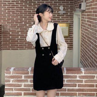 Peter Pan Collar Shirt + Button-up Pinafore Dress