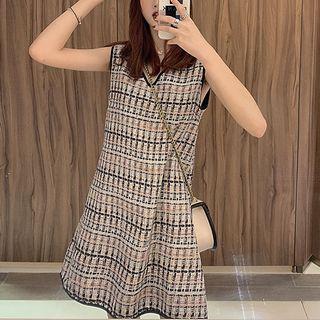 Tweed V-neck Sleeveless Dress