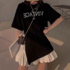 Lettering Slit T-shirt / Mini A-line Skirt