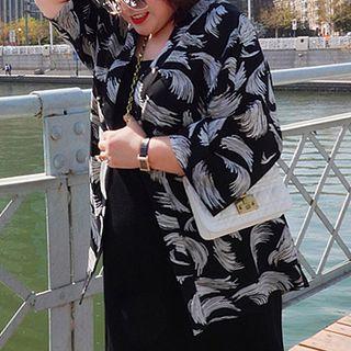 3/4-sleeve Feather Print Light Jacket