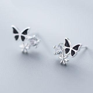 925 Sterling Silver Butterfly Stud Earring As Shown In Figure - One Size